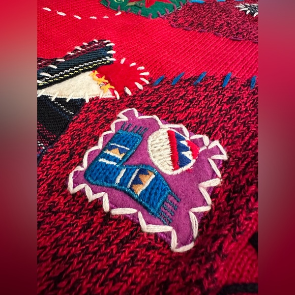 Vintage Christmas Icons Patchwork cute/Ugly Christmas Cardigan Sweater S… - Picture 12 of 16